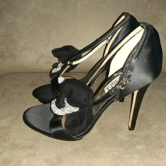 Badgley Mischka Shoes - BADGLEY MISCHKA-Black Silk Satin-Jeweled D'Orsay